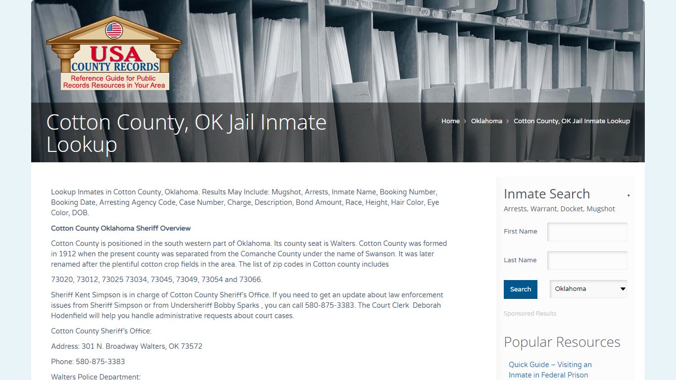 Cotton County, OK Jail Inmate Lookup | Name Search